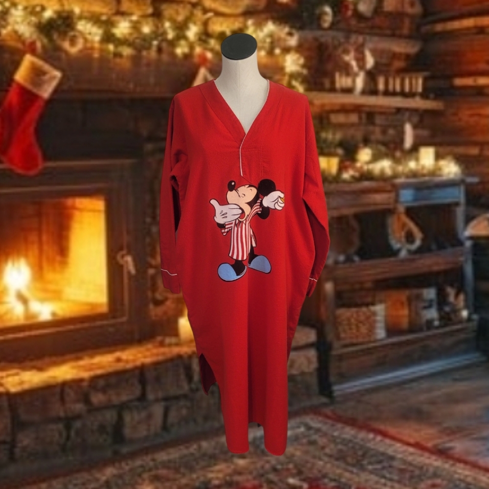 Vintage Red Mickey Mouse Flannel Nightgown